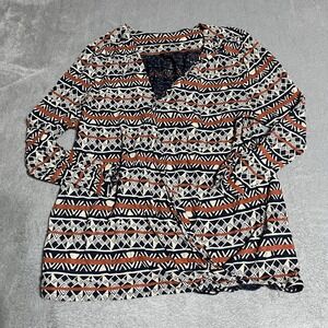 Lucky Brand Top Womens XL Linen Blend Faux Wrap Southwest Aztec Boho Tribal‎